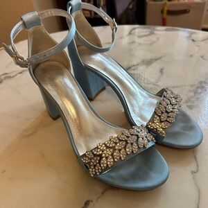 Elegant Women's Blue Heels with Crystal Embellishments